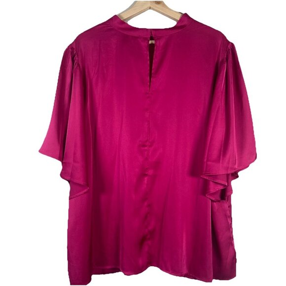 ELOQUII Women's Plus Size 22 Kimono Sleeve Top Fucshia Keyhole Satin NWT Fuschia - Picture 4 of 11